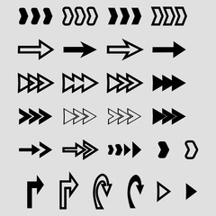 Black arrows direction isolation on grey background