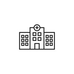 Hospital building line icon with editable stroke. Simple outline design - health care, medical symbol. Isolated on white background. Vector illustration.