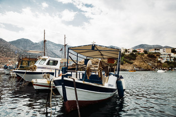 Fototapeta premium beautiful greek bay with a boat on the water
