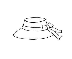 Vector hand drawn doodle sketch beach straw woman hat isolated on white background