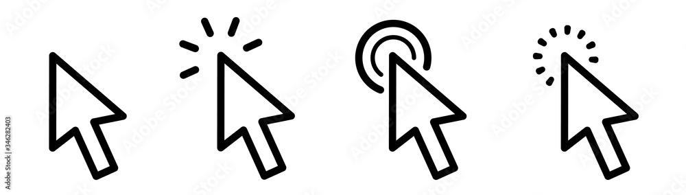 Poster pointer cursor сomputer mouse icon. clicking cursor, pointing hand clicks icons. click cursor - stoc