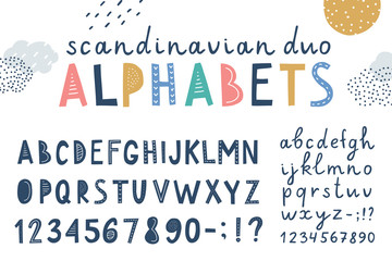 set of two vector scandinavian lettering alphabets - 346282887