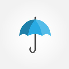Flat umbrella icon. Blue umbrella. Vector illustration.
