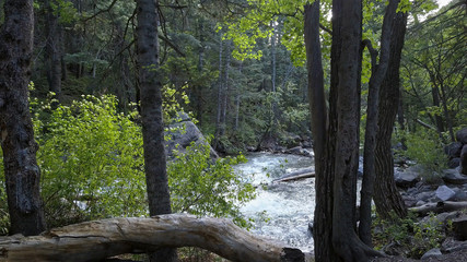Aerial view flying low over the American Fork River.