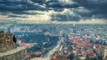 Thessaloniki panoramic view from the historic walls 