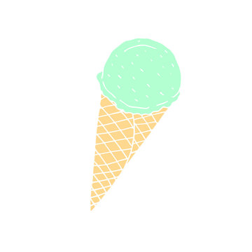 Vector hand drawn doodle sketch mint colored ice cream isolated on white background
