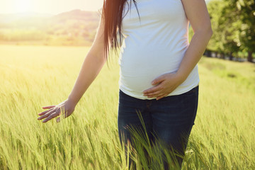 pregnant woman in the field - 346286859