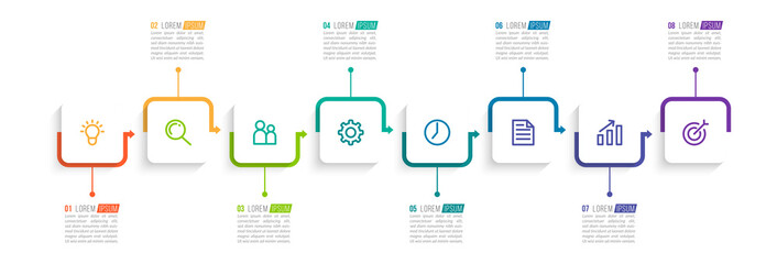 Minimal infographic template design with numbers 8 options or steps.
