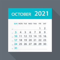 October 2021 Calendar Leaf - Vector Illustration