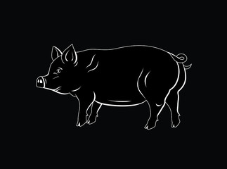 Vector illustration of a pig in black and white chalk style