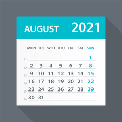 August 2021 Calendar Leaf - Vector Illustration