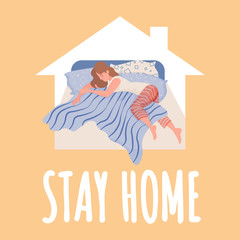 Stay home vector card template. Quarantine, self isolation and stop Coronavirus Covid-19 banner design.