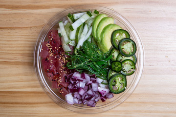 Poke with avocado, tuna, cucumber