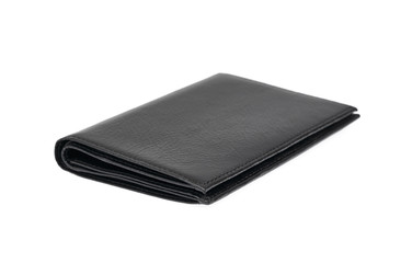 Men's black wallet isolated on white background.