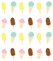 Vector seamless pattern of hand drawn doodle sketch different ice cream isolated on white background