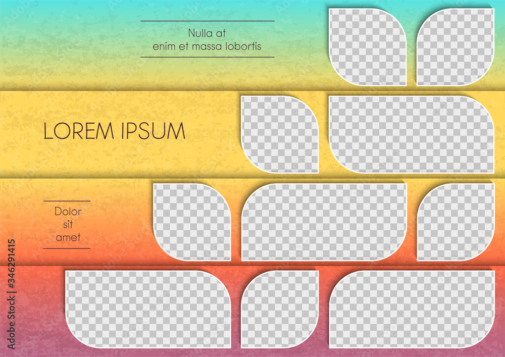 Wall mural template for photo collage or infographic in modern style. frames for clipping masks are in the vect