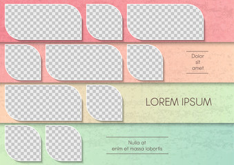 Template for photo collage or infographic in modern style. Frames for clipping masks are in the vector file. Template for a photo album with leaves shapes frames and gradient