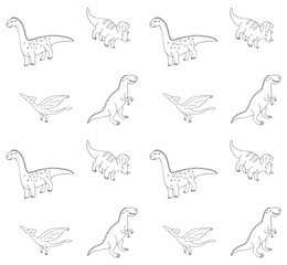 Vector seamless pattern of hand drawn doodle sketch different dinosaur isolated on white background