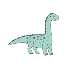 Vector hand drawn doodle sketch green colored diplodocus dinosaur isolated on white background