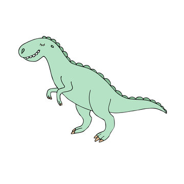Vector hand drawn doodle sketch green colored tyrannosaur rex dinosaur isolated on white background