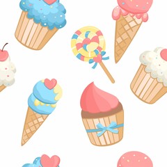 seamless pattern with cupcake and ice cream 