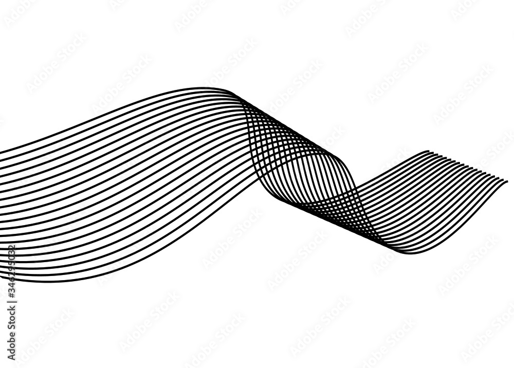 Aufkleber wave of thin black lines on a white background. modern abstract vector pattern