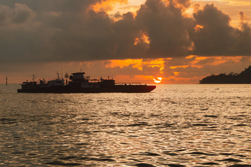 Fototapeta premium Malaysia, 6 May 2020 - Beautiful sunset and fisherman boats at Kota Kinabalu, Sabah
