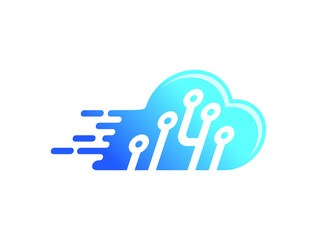 A vector Illustration of the cloud with negative space of family in computing logo vector format with blue and orange color