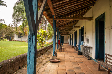 Corridor of an old historic coffee-producing farm from the 19th century, Barra do Pirai, Rio de Janeiro, Brazil