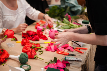 girl collects a bouquet