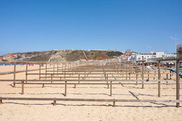 Row of stand for Fish drying on NAzaré beach