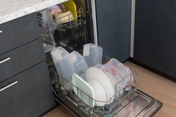 Dishes in the dishwasher at home