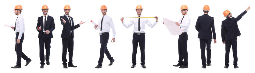 panoramic photo collage of qualified architect isolated on white