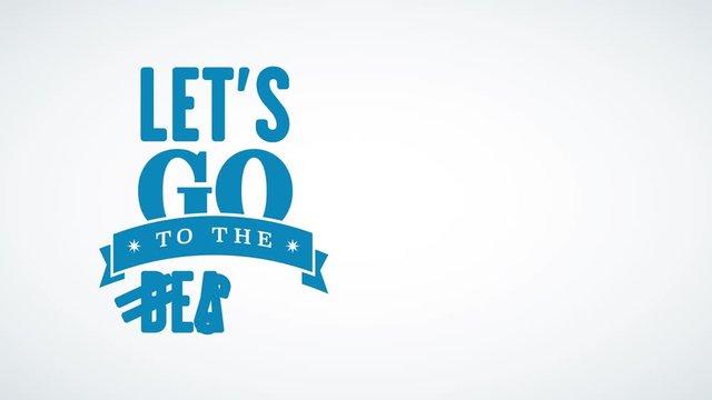 lets go to the seaside written in a post with blue typography of opposite size and words indoor large creased award with galaxy