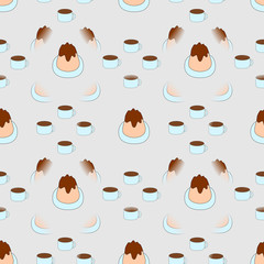 seamless pattern with muffin and cup of coffee