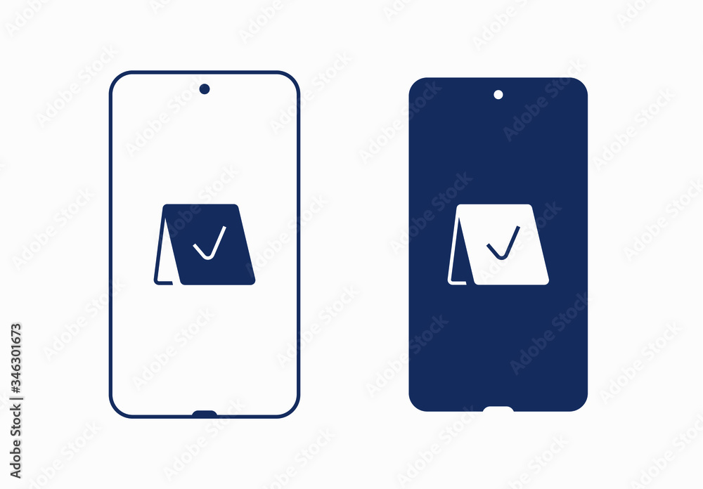 Poster smartphone device line vector icon. touchscreen symbol. reservation silhouette icons set for web des