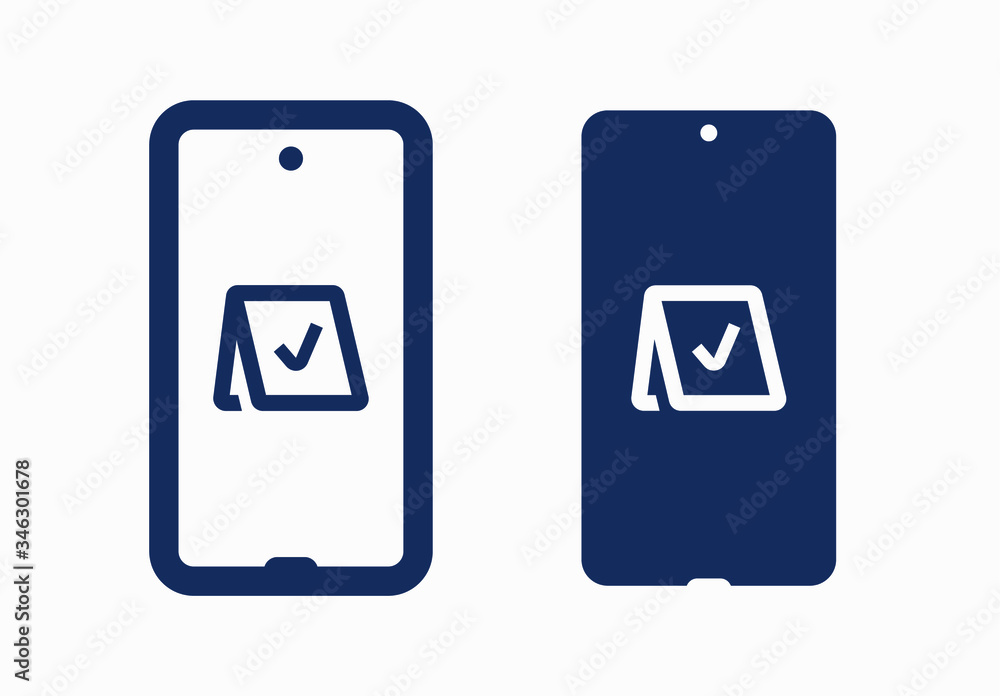 Poster smartphone device line vector icon. touchscreen symbol. reservation silhouette icons set for web des