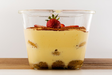 Tiramisu in a glass dish. 