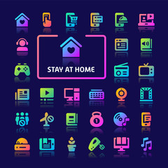 Stay at Home Gradient Vector Icon Set.