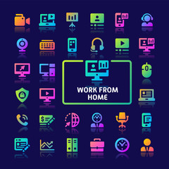 Work from Home Order Gradient Vector Icon Set.