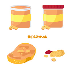 Set of illustrations featuring peanuts and peanut paste