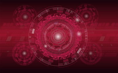 Obraz na płótnie Canvas Futuristic RED HUD with four satellites user interface screen design Sci-Fi UI technology background computing, artificial intelligence and radar concept