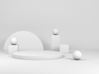 Minimal white still life installation, 3d render