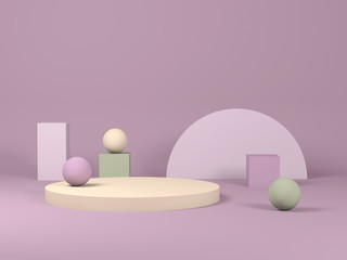 Minimal colorful still life installation with simple 3d shapes