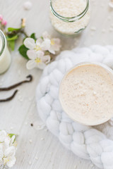 Milk Rice Vanilla and flower on white background