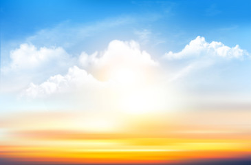Obraz premium Sunset sky background with transparent clouds. Vector illustration