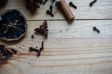 spices on wooden background