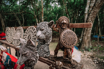 Ancient Mexican-themed souvenir shop at a tourist spot.