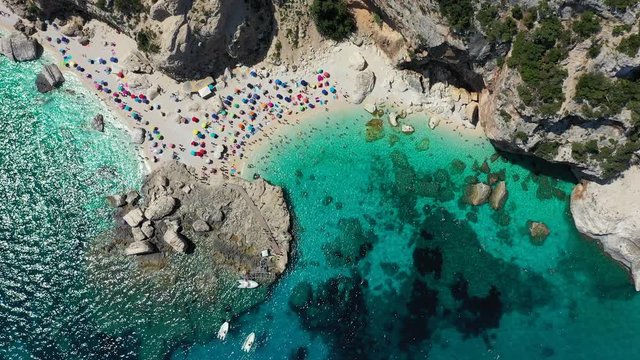 Cala Mariolu view from above. Cala Mariolu famous beach. Italy Sardinia Nuoro province National Park of the Bay of Orosei and Gennargentu Cala Mariolu listed as World Heritage. Sardinia, Italy.