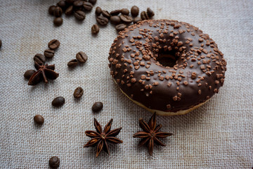 chocolate donuts with icing sugar